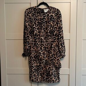 Silk mini cocktail dress in leopard print